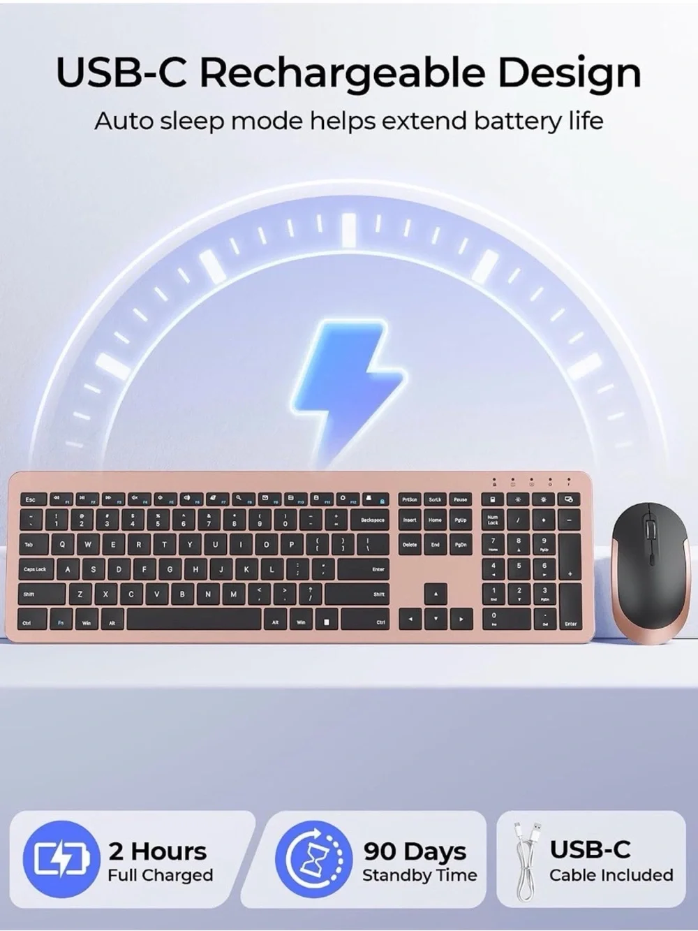 Rose Gold Rechargeable Wireless Keyboard & Mouse Set
